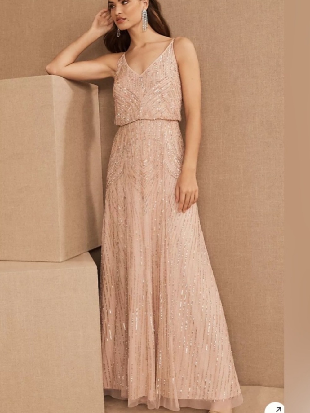 NWT BHLDN Dress Fidelia Maxi Blouson Sequin Beaded in Blush Pink